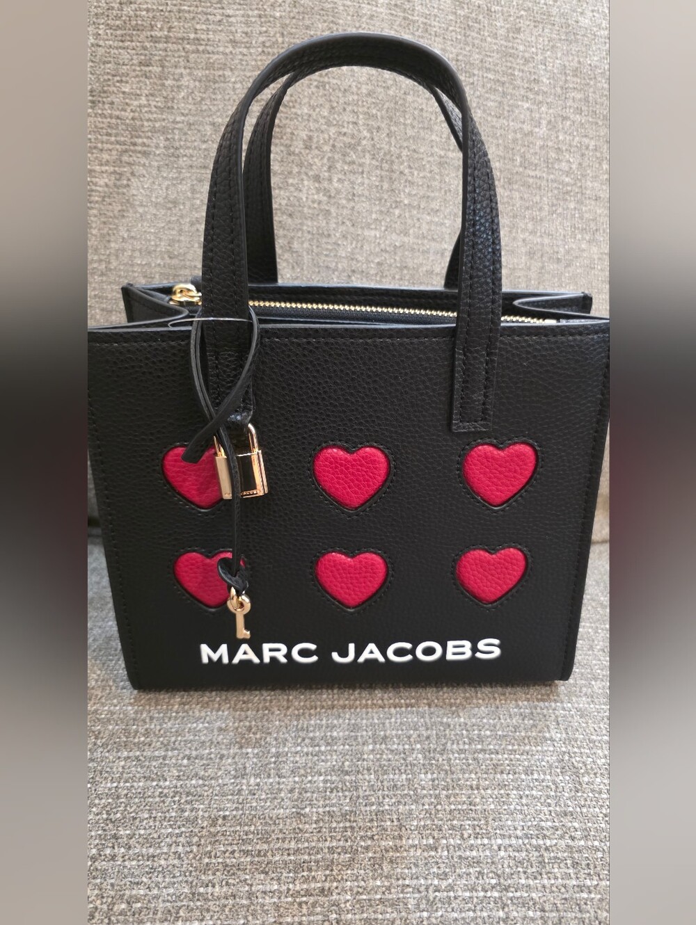 Marc Jacobs Black Valentine's Day Heart Mini Grind Leather Tote